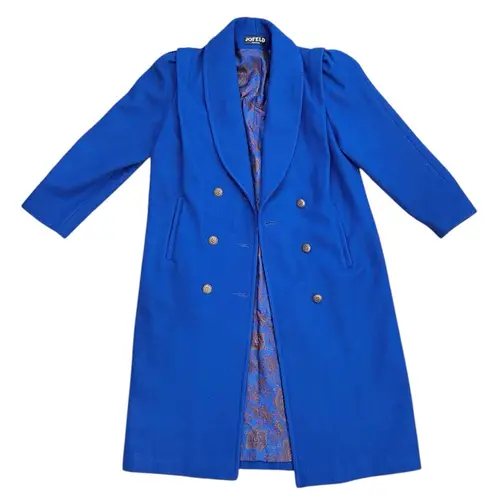 Jofeld Vintage Wool Trench Coat Long Overcoat w/scarf USA M Medium S Small Blue
