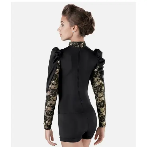 Weissman 7549 Black Viva La Vida Biketard lace Black Gold puff sleeves