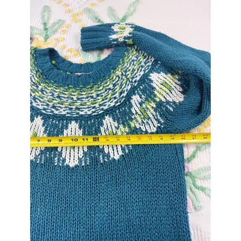 Northcrest Classic Teal Green White Fair Isle Knit Sweater Size L Blue Size L