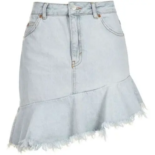 Topshop New  Moto Asymmetrical Raw Hem Denim Skirt Light‎ Wash Womens Size 6