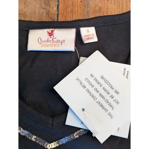 Quacker Factory by Jeanne Bice Sequin Reindeer Christmas Tree Holiday Top S Black