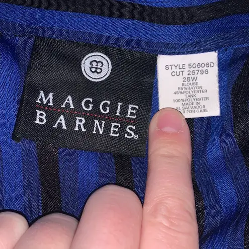 Maggie Barnes Woman’s 28W Blue Two-Fer Blouse Set Striped Button Down