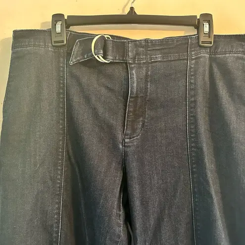 J.Jill  Metropolitan Full Wide Leg Jeans Size 14 Dark Blue Wash Attached Belt