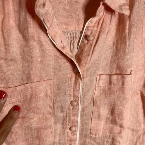 Joie  peach linen button down top - Image 4