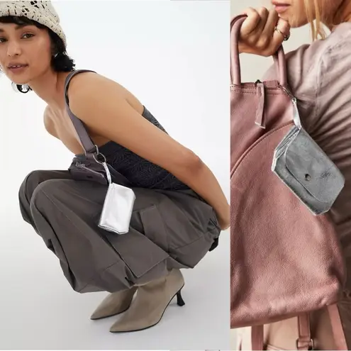 Free People  Easy Eyes Wallet Purse Charm in Glistening Salt Silver Leather NEW