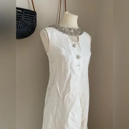 Vintage 1950s Boulevard Room White Keyhole Embellished Maxi Dress Size M