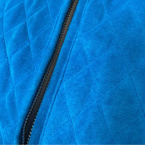 Revue Quilted Blue Suede Vest Pockets Front Zipper 100% Leather Women’s Size 10