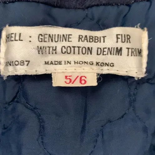 Vintage 70s Bullock's Wilshire Denim Rabbit Fur Belted Penny Lane Coat Size undefined