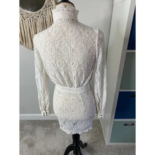 House Of CB  London Sheer White Lace High Keyhole Neck Bridal Short Mini Dress S