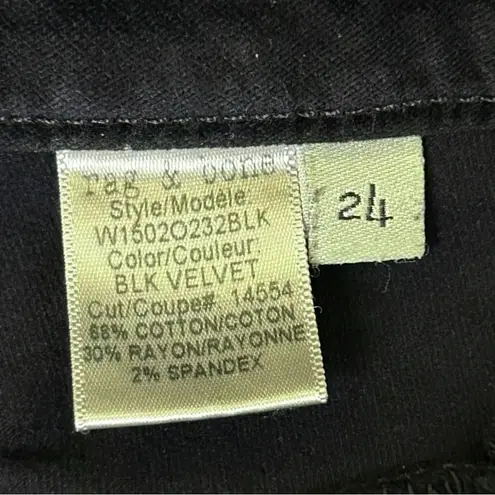 Rag and Bone  Black Velvet Skinny Stretch Jeans Zipper Size 24