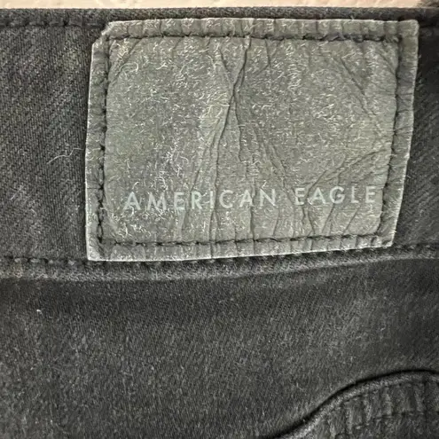 American Eagle  Womens Sz 00 Super High Rise Jegging Black Distressed Exposed Fly