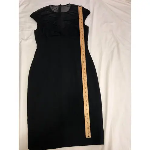 David Meister Little Black Dress Size 4 Sheer Top Short Sleeve Chic Classic USA