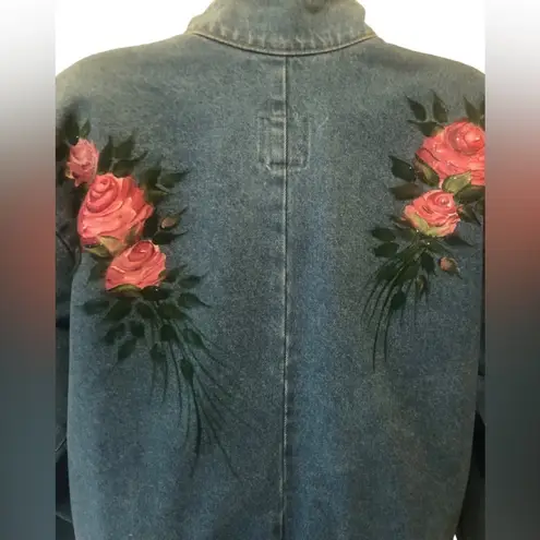 VTG Sun Belt Denim Oversize Artsy 2 Button Blazer Sz. L Hand Painted Floral Size L
