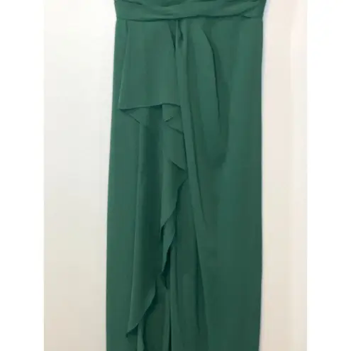 Azazie Size 4 Formal Dress Maxi A Line Empire Pleated Waist V Neck & Back Green