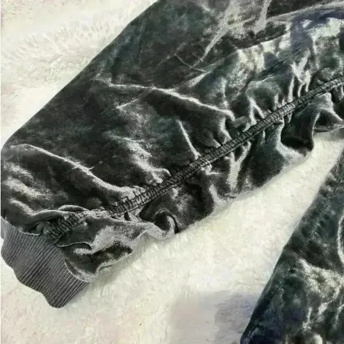 Free People  Ruched Plush Velvet‎ Bomber Jacket Medium Gray Draped Zip Front