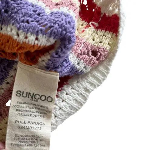 Suncoo Panaca Multicolor Striped Knit Puff Sleeve Crewneck Sweater Size Small White - Image 9