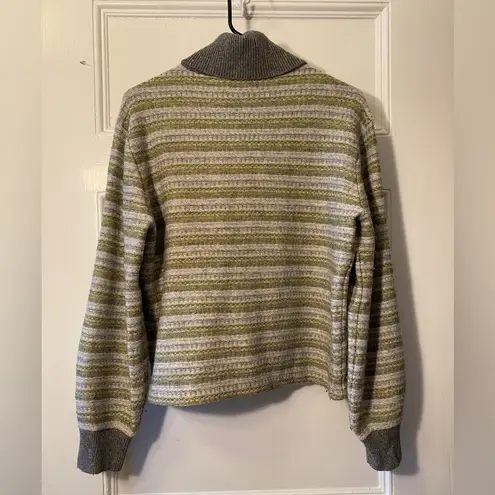 Vince  | Fair Isle Striped Cashmere Blend Turtleneck Sweater Gray/Yellow Sz Large