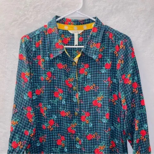 Matilda Jane Fa La La Floral Print Button Down Long Sleeve Shirt Dress size SM