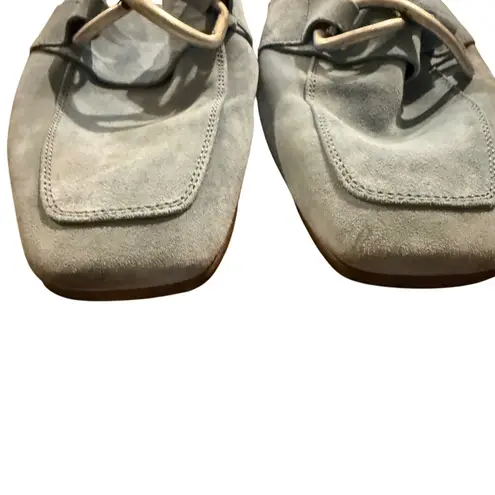 M.Gemi Sky Blue Suede Square Toe Mules Slip On Loafer Shoes Made in Italy 42/11