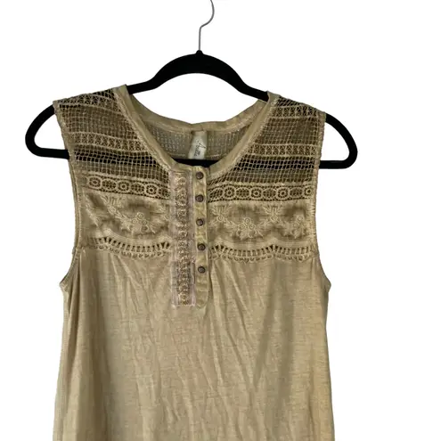 Aratta Silent Journey Women's Size Small Boho Tan Crochet Beaded Blouse