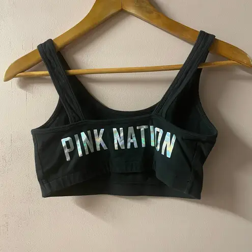 PINK Black/Iridescent “Pink Girls Rule the World” Pink Nation Sports Bra Sz M Black Size M