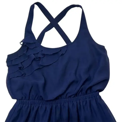 Eyelash Couture Women's S Blue Ruffle Cross-Back Sleeveless Short Dress Casual