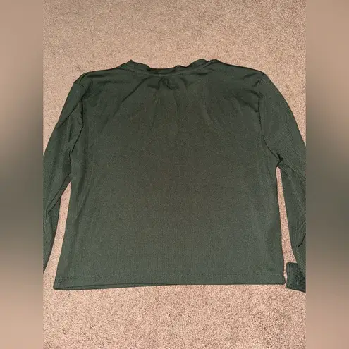 Mango olive green ribbed crop thick crew neck long sleeve