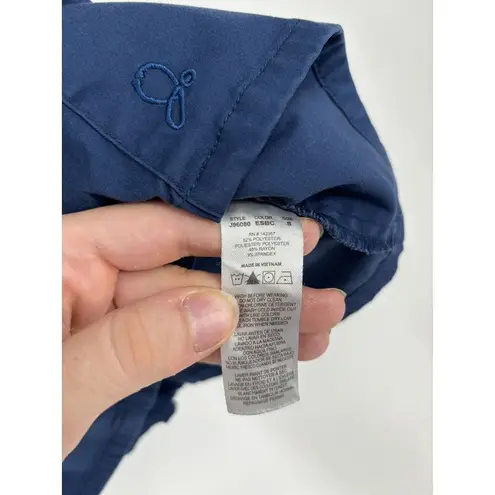 Jaanuu Two Pocket Scrub Top Womens Small J96080 Navy Blue Zip Back Short Sleeve