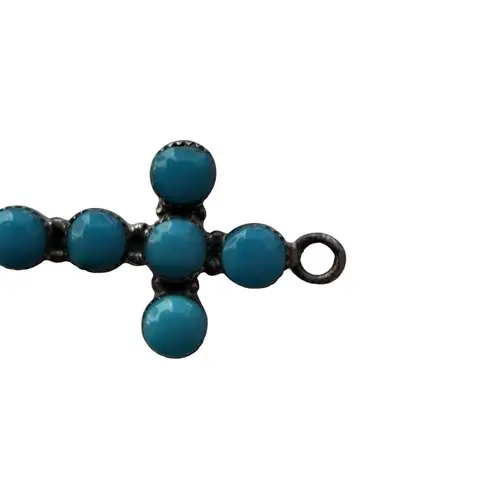 W R Sterling Silver Turquoise Cross Pendent Native American Vintage Jewelry Blue