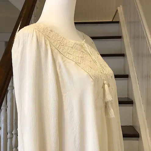 Krazy Kat Women’s Ivory Crochet Tie Front 3/4 Sleeve Blouse Sz Large NWT