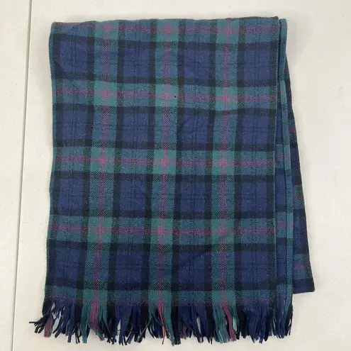 Pendleton VTG Plaid Virgin Wool Scarf Green Black Official Tartan Fringe FLAWS
