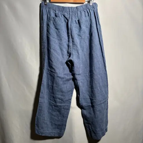 Habitat Clothes To Live In Blue Linen Cropped Wide Leg Pants Womens M Lagenlook