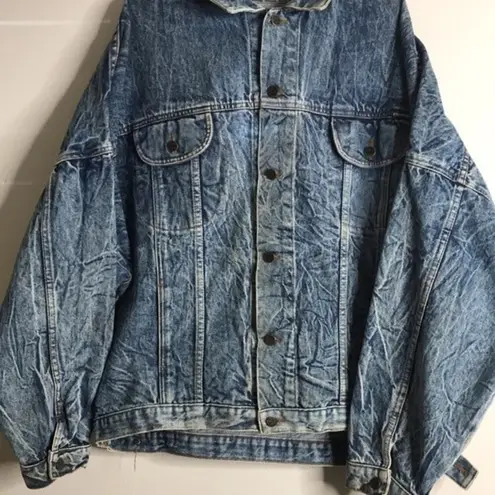 Vintage Tiger Fox Acid Wash Denim Jean Jacket size large oversized Blue