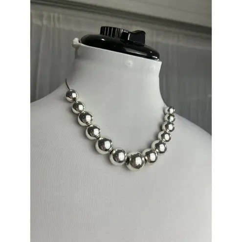 Chunky Silver toned Graduated Bead Necklace statement piece artisan vintage