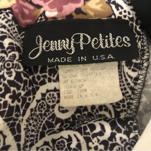 Vintage 80s 90s Floral Paisley Black Pencil Midi Dress Size 12 Petite