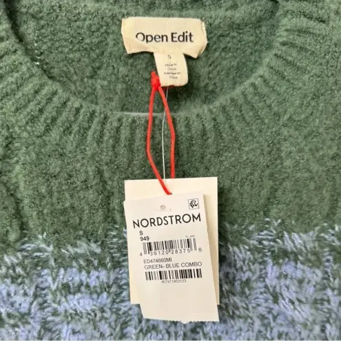 Nordstrom Open Edit ‎ Green & Blue Long Sleeve Crew Neck Size Small NWT