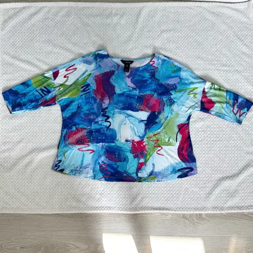 Ali Miles Multicolor Abstract 3/4 Sleeve Top XLP Artsy Lagenlook Embellished Blue Size undefined