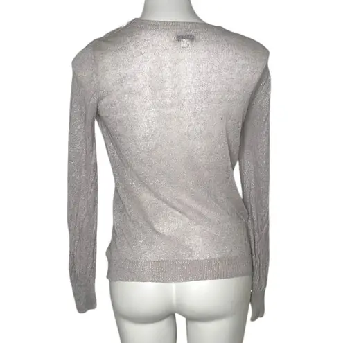 Reiss Womens Hillier Silver Linen Knit Sweater Sz M Long Sleeve Jumper Metallic