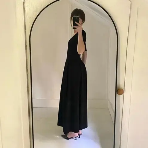 Blossom  Pleated Knit Scoop Neck Drop Waist Midi Dress Black Size M Retail $240 thumbnail 3