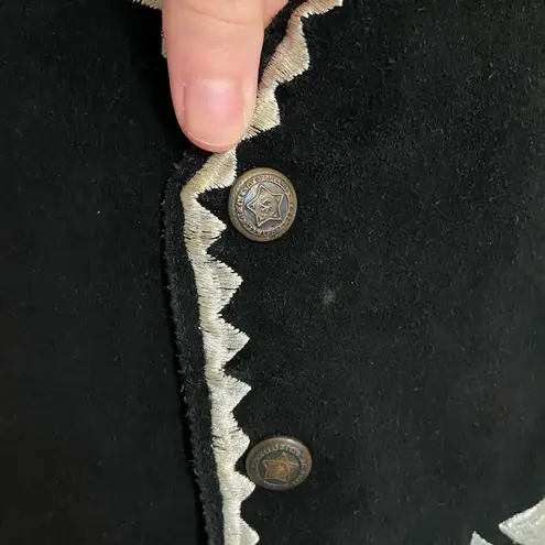 Vintage J. Gee Adult black tan cream genuine leather embroidered button vest M Black Size M