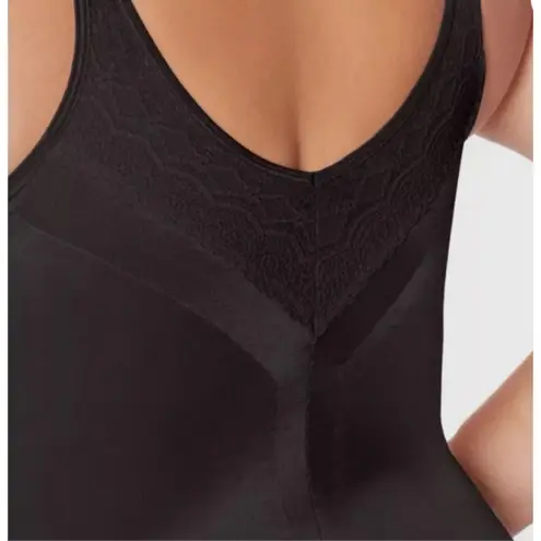 Ruby Ribbon Pin Up Cami #3055 Black Lace Deep V Full Support Shapewear Sz 46