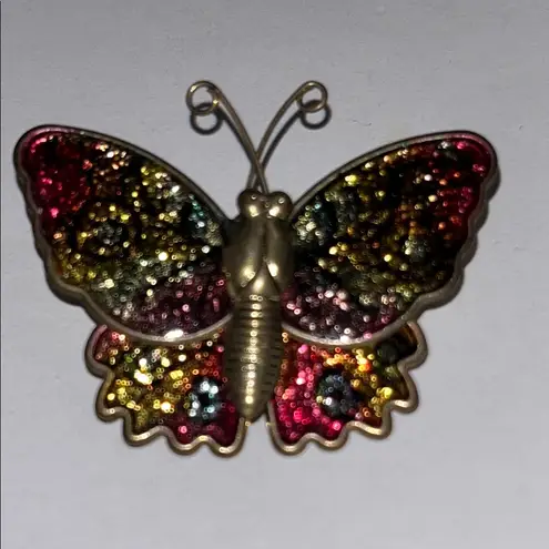 Set of 3 vintage pins brooches • Colorful Butterfly Brooch • faux pearl • fan Black