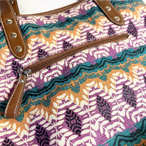 Relic Colorful Boho Patterned Tote Bag Teal Purple Orange White Tan Shoulder Bag