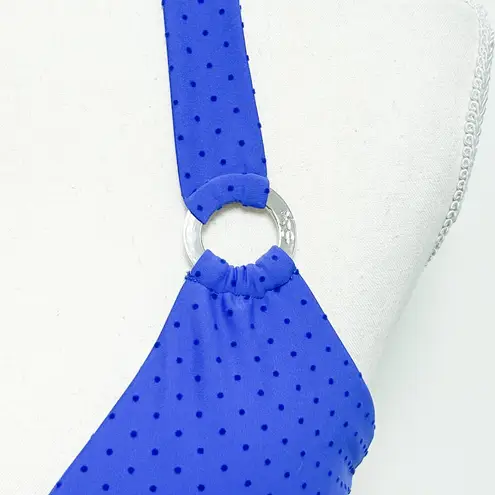 Skye Swimwear Skye Cobalt Blue Velveteen Polka Dot Halter Wireless Rings Bikini Top NWT Small