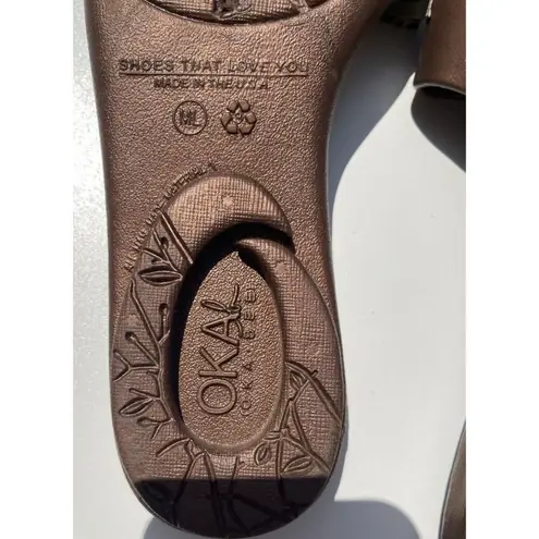 OKABEE FLIP FLOPS COPPER WITH Leopard print Tie SIZE ML 8/9 RARE USA Made Brown