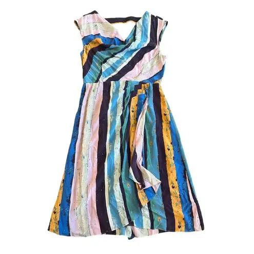 Plenty By Tracy Reese Anthropologie Stripe Colorful Dress Silk Size 10 Women's