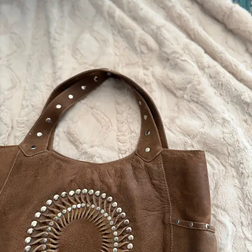 Leather Hobo Bag Brown Studded Boho Shoulder Bag Purse Women's Western Boho Brown