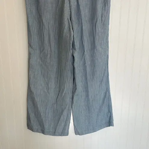 LANDS END Tencel Fiber High Rise Wide Leg Pants in Blue/White Stripe Size 16 NWT Blue