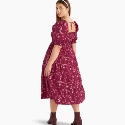 Hill House The Nesli Nap Smocked Dress Burgundy Botanical Floral Womens Size XS