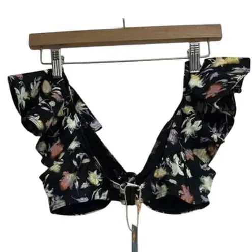 Tanya Taylor NWT Orelia Lily Haze Flutter Sleeves Bikini Top M Multicolor Black
